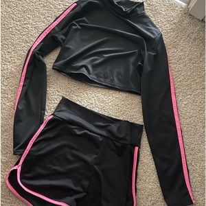 Fashion Nova Athletic Workout Matching Two 2 Piece Set Shorts And Long Sleeve